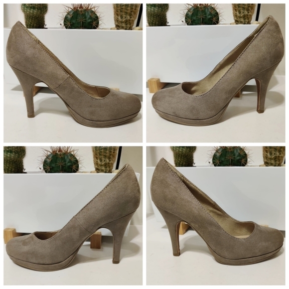 TAMARIS Wortmann KG Suede Nude Platform Pumps‎ Taupe SZ 36 EU Round Toe Slip On - Picture 3 of 15
